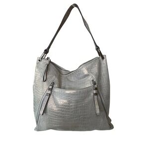 NEW B. Makowsky Croc Snake Embossed Leather Shoulder Bag Metallic Shimmer